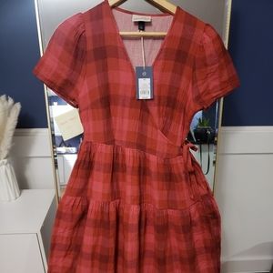 NWT XS red check plaid maternity dress